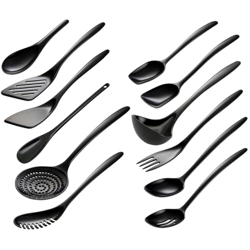 Hutzler Cook & Serve Melamine Utensils, Black, Set of 12
