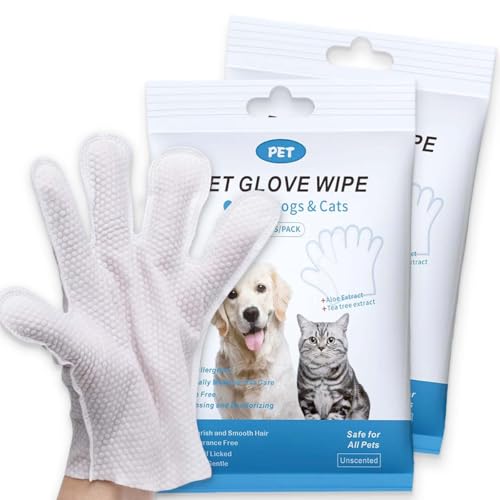 Gants de nettoyage pour chiens et chats, lingettes de toilettage pour animaux, gants nettoyants et désodorisants, nettoyant pour le visage, les oreilles, les yeux et les pattes (lot de 2)