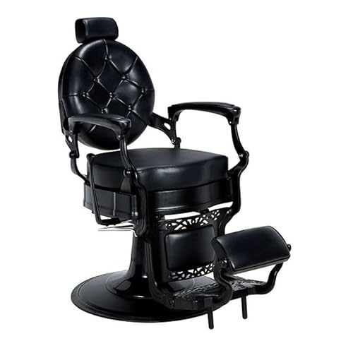LBH Sillón Clásico de Barbero hidráulico Estilo Vintage con reposapies Integrado Modelo Sheck Negro