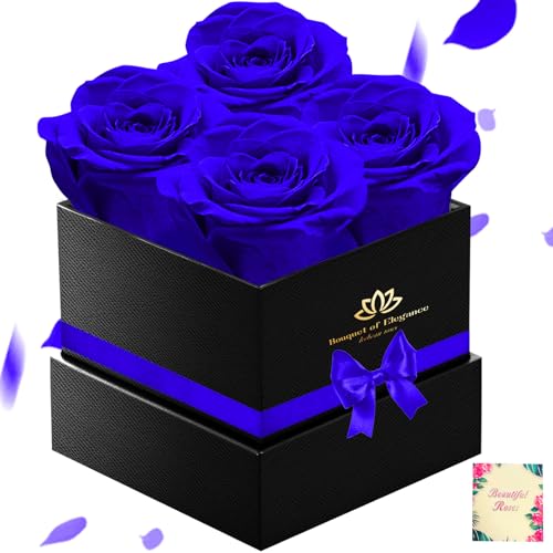 Blue Forever Roses Luxury Gift for Women/Men, Fresh Flowers Bouquet for Girlfriend, Wife, Mom, Anniversary, Valentine's Day, Wedding, Graduation, Christmas, Birthday, Unique Presents for Her