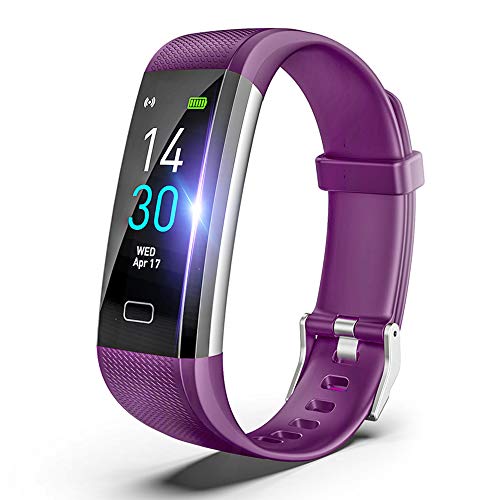 スマートブレスレット スマートウォッチ IP68防水 消費カロリー 睡眠検測 運動記録 0.96インチカラースクリーン 腕時計 着信/電話/Line通知 座りがち注意 USB充電 男女兼用 iPhone/Android対応 (パープル)