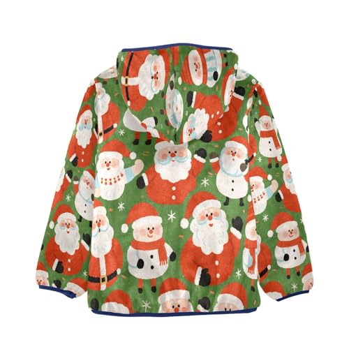 Santa Claus Pattern on Green Toddler Fleece Jacket Girl Boys Hooded Fleece Jacket Coat Warm Outwear Zip-up 3-10T2