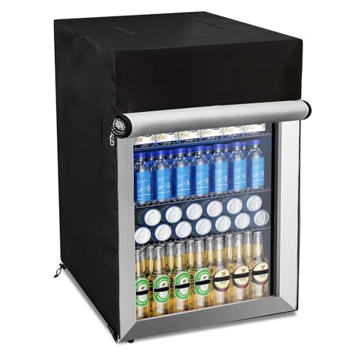 Image of Bitubi Beverage Refrigerator Cooler Cover,Outdoor Fridge Cover – Waterproof, Dustproof, Sun-Proof, 18" W x 20" D x 31" H. Suitable for most Beer or Wine Mini Fridge/Drink Fridge (Black)