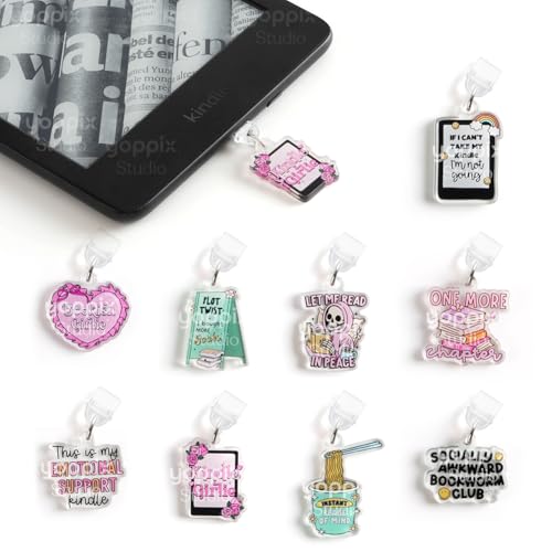 YOPPIX 9PCS Charms for E-Reader, About Funny Theme Dust Plug Charm Compatible with Type C Charging...