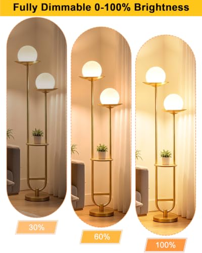 Image of 63IN Globe Floor Lamp with Shelf 2-Lights Modern Dimmable Floor Lamps with 3000K Soft Warm White Bulbs for Wedding /Party, Gold Tall Standing Lamp for Living Room /Bedroom /Home Office