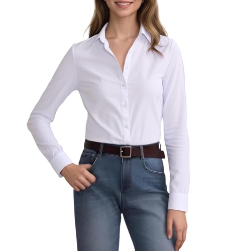 Beninos Women's White Button Down Shirts Elegant Office Dress Shirt Blouse