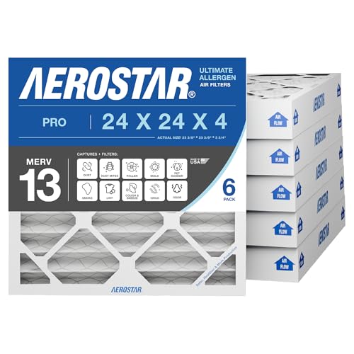Image of Aerostar 24x24x4 MERV 13 - 6 Count - Pleated HVAC, Furnace & Air Conditioner Filters - Removes Bacteria, Dust, Cold & Flu Germs, Lint, Mold, Pet Dander, Allergy-Causing Pollen, Smog, Smoke & Viruses