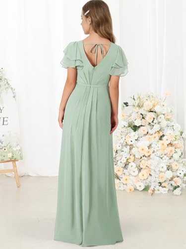 Junior Bridesmaid Flower Girl Chiffon Maxi Dress for Wedding Ruffle Sleeve Birthday Formal Pageant Dress3