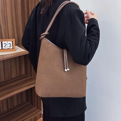 Suede Purse Vintage Elegant Suede Bag Minimalist Shoulder Large Tote Bag for Women with Top Handle Knot Details Handbag2
