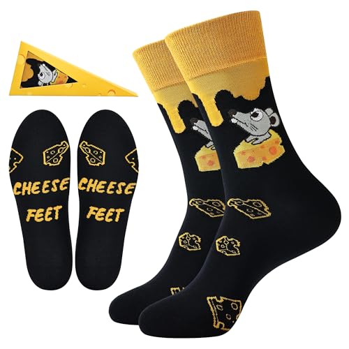 Belloxis Cheese Gifts for Men Cheese Socks Crew Cotton Sock for Mens 9-11 Boys Birthday Gifts for Dad Grandpa Son