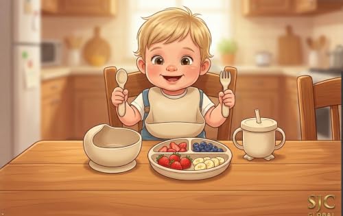 Image of SJC Global Silicone Baby Feeding Set Beige - 6 PCS Plate, Bowl, Spoon, Fork, Bib & Cup | Food‑Grade Silicone Tableware for Babies & Toddlers