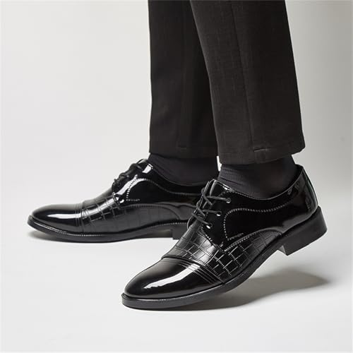Image of Men's Vintage Patent Leather Cap Toe Two-Tone Dress Shoes Modern Formal Business Lace Up Round Toe Oxford