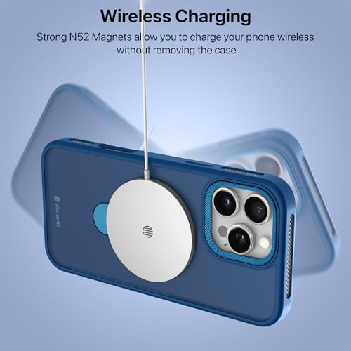 Image of eller sante Maximus Back Cover Case for iPhone 16 Pro max with Magnetic Alloy Ring Metal Kickstand Camera Protector TPU Shockproof 10ft Drop Protection Compatible with Mag-Safe- Blue