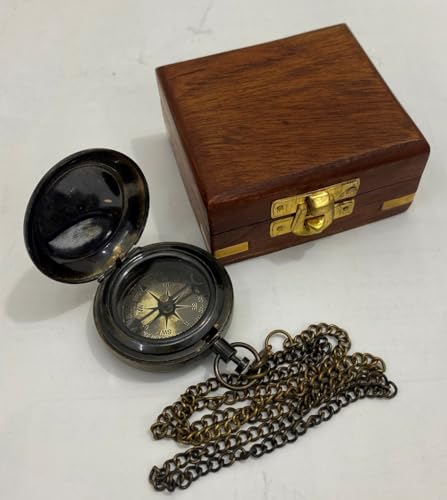 Brújula Antigua de Latón con Caja de Madera miniatura 3