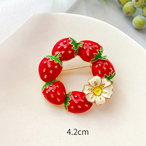 Image of Enamel Fruit Strawberry Brooch Pin,Cute Daisy Flower Lapel Pin Summer Strawberry Badge Brooch Suit Pin Shirt Studs Jewelry for Women Girls