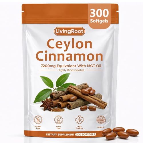 SCEZROB Living Root Ceylon Cinnamon - 300 Softgels 7200mg Equivalent with MCT Oil Livingroot Organic Ceylon Cinnamon Powder Supplement for Supports Metabolism Liver Function & Energy (1)