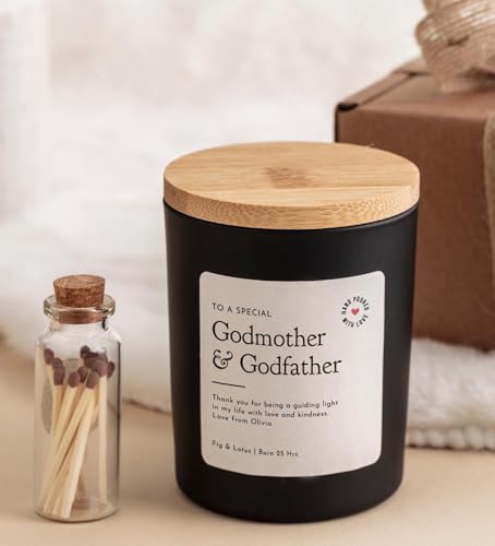 Pomchick - Personalised Candle Gift for Godparents Christening Thank You Keepsake for Godmother & Godfather from Baby Child Baptism Vegan Present