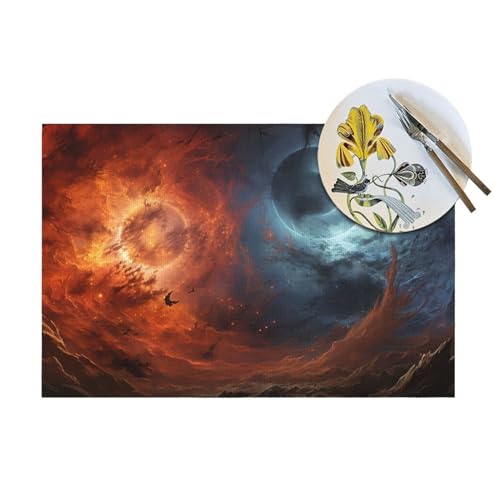 Set de table galaxie colorée en tissage premium thermorésistant x4