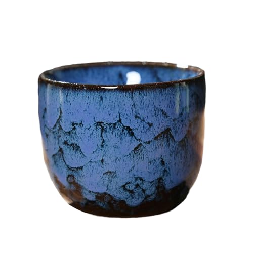 CAPIJIONG 150ml/5oz Hogar Japonés Horno Cerámico Taza de té Maestro Creativo Taza de Té Taza de Degustación-Taza de fondo plano - azul
