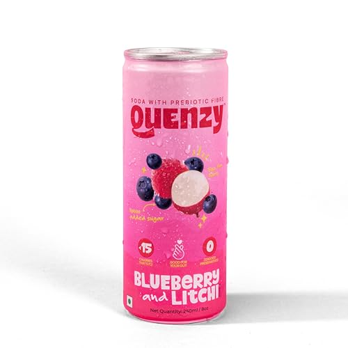 Image of Quenzy Prebiotic Soda - Blueberry Litchi | 5g Prebiotic Fibre for Gut Health | Low Calorie Soda (<15 kcal) | No Added Sugar | Zero Preservatives | Healthy Sparkling Drink | Pack of 6 x 250ml