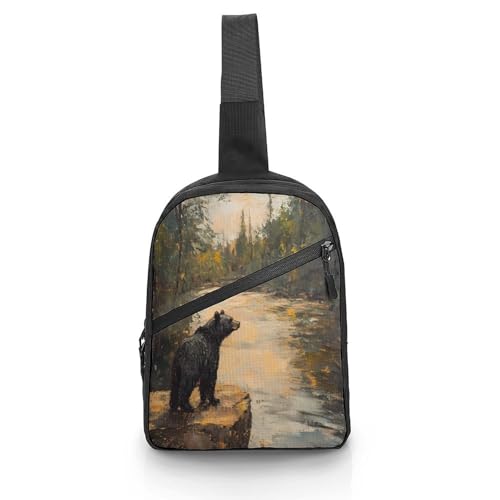 Lonely Black Bear Chest Bag Foldable Crossbody Unisex Pack Travel Hiking Adjustable Shoulder Straps Sling Bags