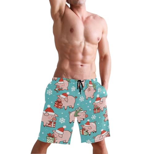 Men's Swim Trunks Quick Dry Swimming Shorts with Pocket Christmas Pigs Cute Swimsuit Trunks4