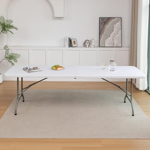 Image of BTEXPERT 8-Foot - 96 inch Long White Plastic Folding Table Portable 30 inch Wide, 29 inch High, Indoor Outdoor Events Banquet Dining Party Patio