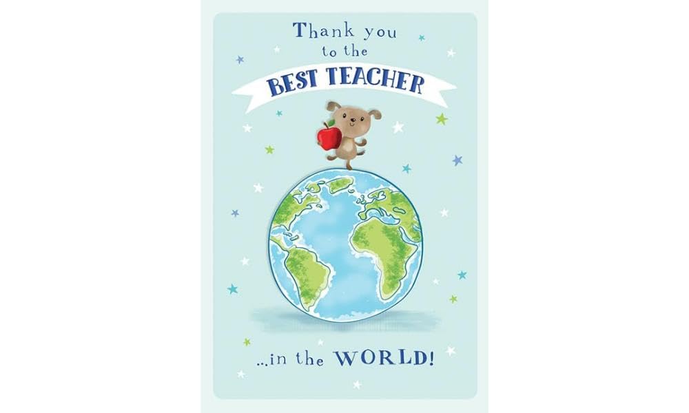 Piccadilly Greetings Best Teacher in the World Thank You Teacher Card - 7 x 5 inches