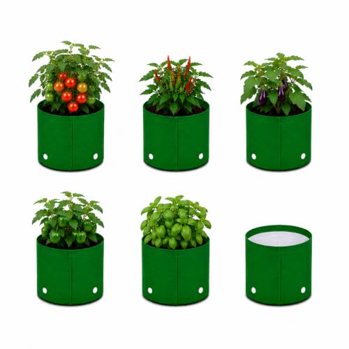 Image of Grow Bags for Terrace Gardening, Premium HDPE Green-Orange Large Planters for Fruit Trees, Vegetables, Flowers & Home Garden Pack of 6(8x8)