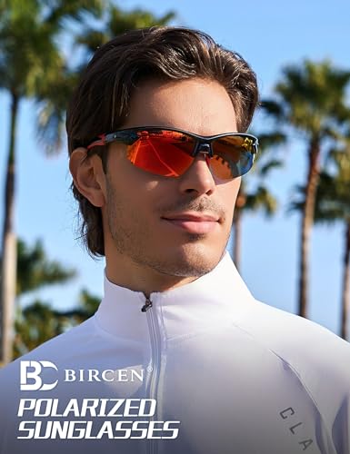 Image of BIRCEN Mens Polarized Sunglasses for Sports: TR90 Lightweight Sun Glasses Wrap Around Shades for Fishing Driving Cycling