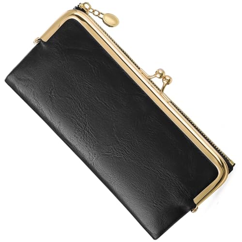 Image of Vintage Wallets for Women Large Bifold Kiss Lock Wallet for Women Leather Zip Clutch Coin Purse