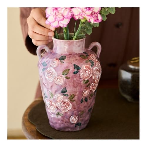Vase hydroponique rose peint à la main en céramique vintage d'art - 5