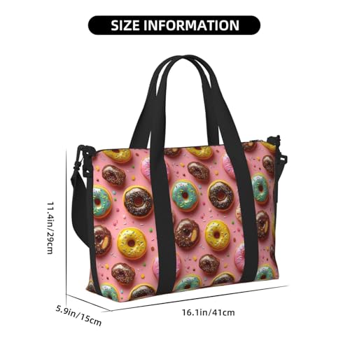 Pink Donut Cute Print Travel Duffle Bags for Women, Personal Item Overnight Weekender Sport Carry On Gym Bag for Men Women2
