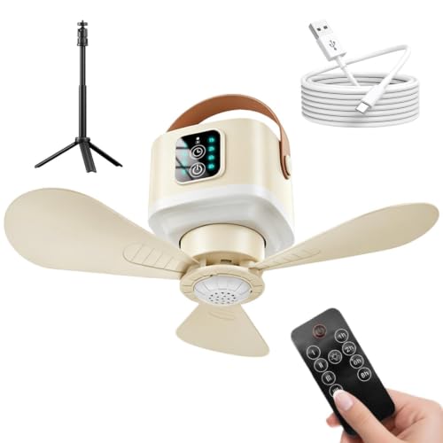 Ventilador de techo sin cables para evitar el calor en camping con luz y mando