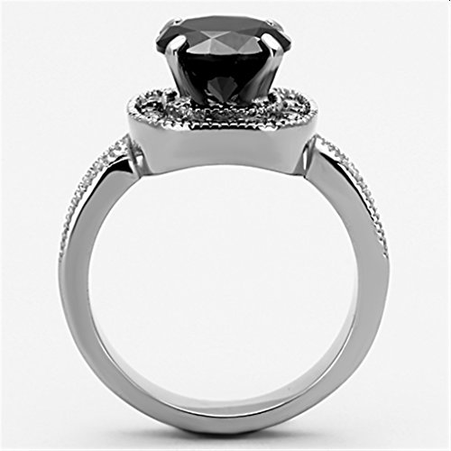 3 Ct Round Cut Black Cubic Zirconia Stainless Steel Halo Engagement Ring Size 8 #TOP2