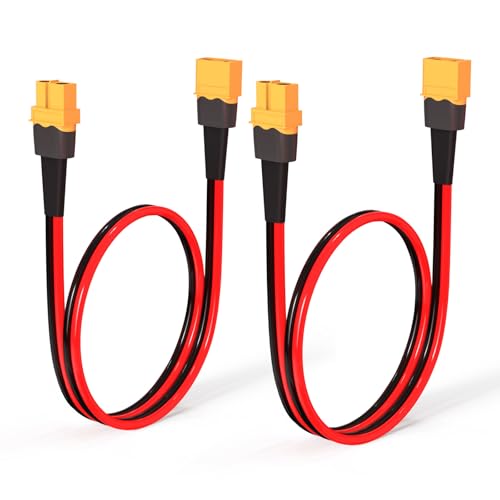 ELFCULB 12AWG 1FT XT60 Extension Cable XT60 Female to Male Connector for RC Battery Portable Power Station Solar Panel(2 Pieces)