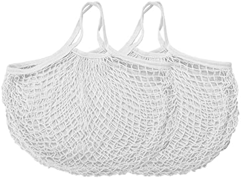 Eslazoer [2 pack completely Cotton string storage shopping bags, Ecology Reusable and washable mesh grocery bag, Portable short handle net tote White