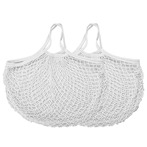 Eslazoer [2 Pack Completely Cotton String Storage Shopping Bags, Ecology Reusable And Washable Mesh Grocery Bag, Portable Short Handle Net Tote White #TOP1