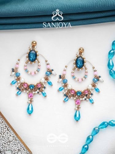 Image of SANJOYA by EVERSTYLISH Embroidered Earrings for Women | Hoop Earrings with Stones, Beads, Pearls & Glass Drops | Lightweight Ethnic & Festive Jewelry for Weddings & Parties