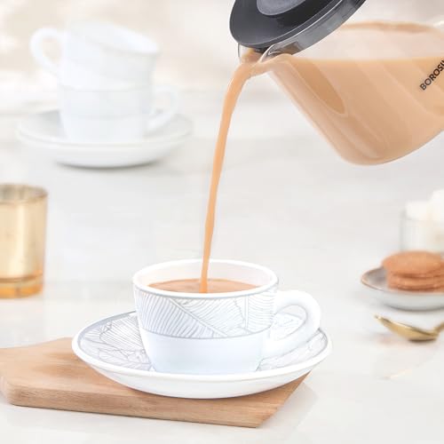 Image of Larah by BOROSIL 140ml Opalware Ivy Tea /Coffee 6pc Cup & 6pc Saucer Set, Microwave & Dishwasher Safe Embossed Design Crockery Set Ideal for Daily Use & Gifting
