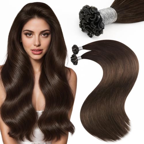 Moresoo U Tip Hair Extensions Human Hair, Medium Brown, 18 Inch