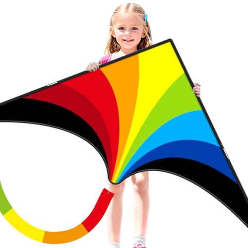 Doinfly Delta Kites for Kids & Adults, Extremely Easy to Fly, Single Line Beach Kite (Colorful Triangular Kite, 1)
