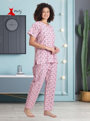 Image of Noty Girl's /Women's Polyester and Cotton Mixed- Small Floral Printed- Night Suit /Night Wear /Lounge Wear /Night Dress