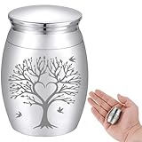 CREATCABIN Mini-Urne Lebensbaum,Kleine Andenkenurne,Aschebehälter,Liebesvogel,Legierung,Urnen-Set Teilen,Gedenkstätten,Miniaturbehälter,Dekorative Urne Für Weibliche Männliche,4x3cm,Silberfarben