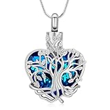 MFRZBVO Collar de urna de corazón de árbol de la vida para cenizas humanas para mujeres y hombres, colgante de recuerdo de cenizas conmemorativas, Acero inoxidable, Sin piedra preciosa