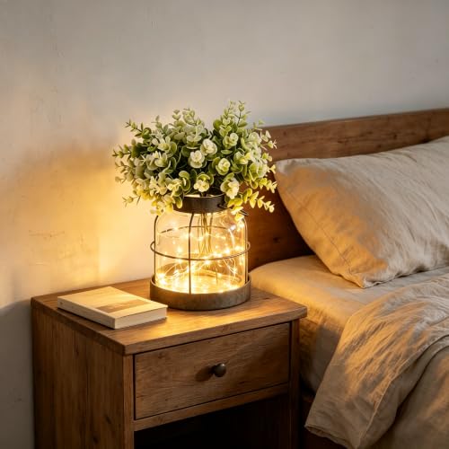Vintage Glass Farmhouse Vase, Rustic Lantern Planter with LED & Flowers - Image 4