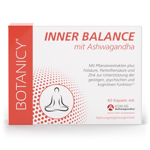 BOTANICY Inner Balance - 60 Ashwagandha kapsula s ORGANSKIM KSM-66 - alternativa tabletama protiv stresa - indijska sanjarica, ginko biloba, rodiola, vitamin B5 i B9 plus cink - laboratorijski ispitano