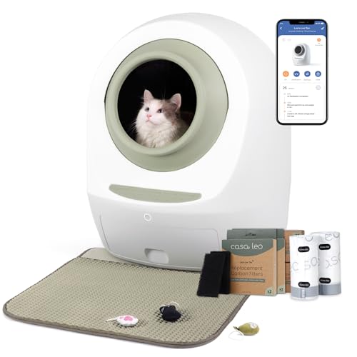 Casa Leo Leo’s Loo Too Self-Cleaning Cat Litter Box, Wi-Fi App Control, <30 dB Whisper-Soft, Anti-Pinch Sensors, UV Odor Defense, Health Monitoring, Large 24 × 22 × 27.6 in