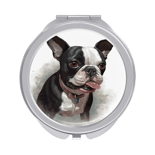 FZQVSGW Boston Terrier Compact Mirror Portable Vanity Mirror with Dual 1x/2x Magnification Travel Makeup Mirrors for Purse Folding Pocket Mirrors for Women