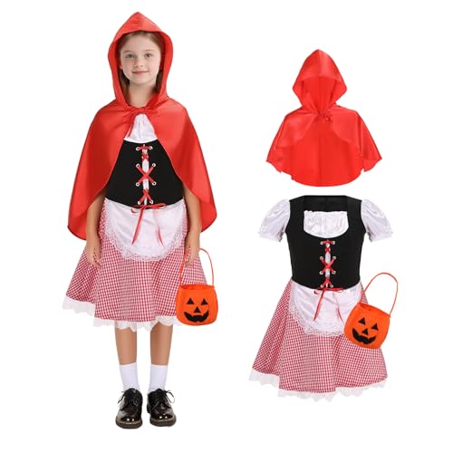 Disfraz Caperucita Roja con vestido, capa y bolsa color calabaza miniatura 1